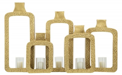 Suport metalic pentru lumanari Bottles 5 Auriu, l79xA16,5xH50 cm