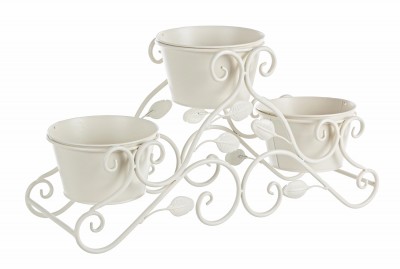 Suport pentru 3 ghivece, din metal, Giselle 3S Crem, L60xl20xH30 cm