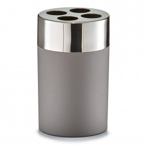 Suport pentru periuta din plastic si inox, Taupe matte, Ø 6,5xH11 cm