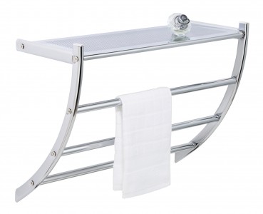 Suport pentru prosoape de baie, cu raft din metal, Pescara Crom, l56xA21,5xH46 cm