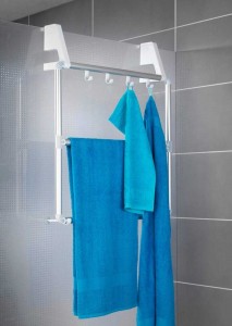 Suport prosoape de baie cu 4 carlige, din metal, Compact Crom, l62,5xA14,5xH78 cm