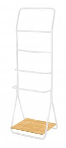 Suport prosoape de baie, din metal si bambus, Verona Alb, l51xA40xH156,5 cm