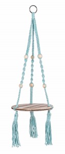 Suport suspendabil pentru ghiveci, din lemn de Paulownia, Peruvian Round Bleu, Ø25xH87 cm