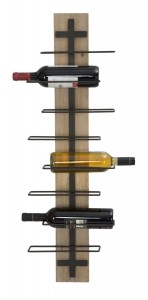 Suport suspendat din MDF si metal, pentru sticle Berlin 8 Gri inchis / Natural, l30,5xA10xH94 cm