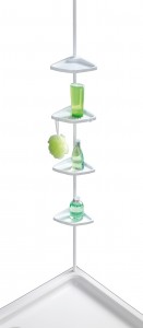 Suport telescopic pentru dus, cu 4 etajere, din aluminiu si plastic, Easy Alb, L26xl19,5xH78-265 cm