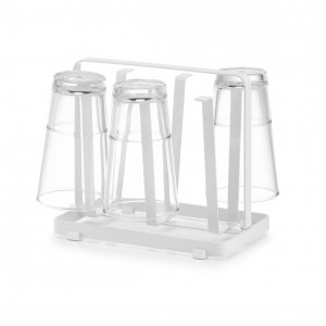 Suport uscator metalic pentru pahare, Drain Alb, L20xl12xH17,5 cm
