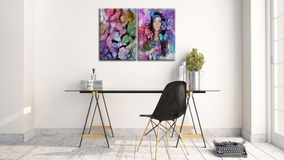 Tablou 2 piese din aluminiu striat Cover Me in Butterflies