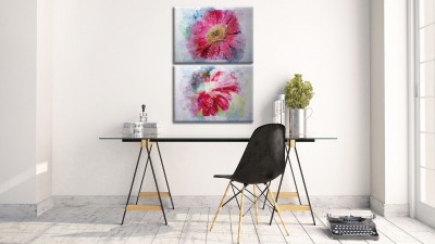 Tablou 2 piese din aluminiu striat Flowers in the Morning