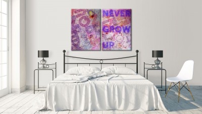 Tablou 2 piese din aluminiu striat Never Grow Up