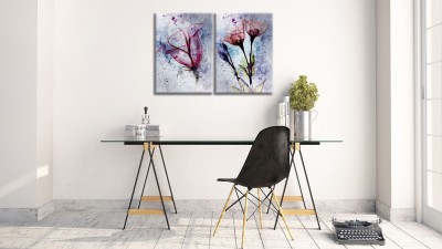 Tablou 2 piese din aluminiu striat Smoke Flowers