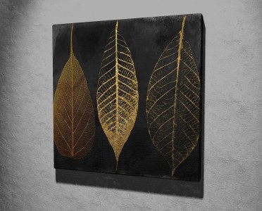Tablou Canvas Klarc Leaf III KC139 Negru / Auriu, 45 x 45 cm