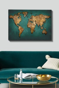 Tablou Canvas Map 116 Verde / Auriu, 100 x 70 cm