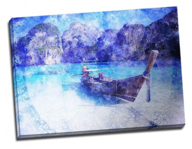 Tablou din aluminiu striat Blue Boat, Wait for Me