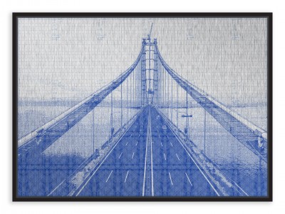 Tablou din aluminiu striat Blue Bridge, Black