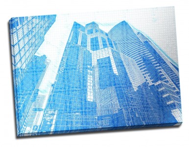 Tablou din aluminiu striat Blue Skyscrapers