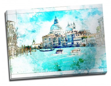 Tablou din aluminiu striat Blue Venice