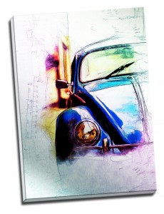 Tablou din aluminiu striat Blue Vintage Car