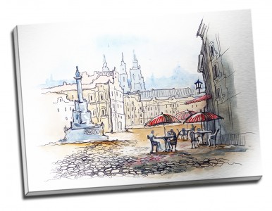 Tablou din aluminiu striat Care for a Coffee?