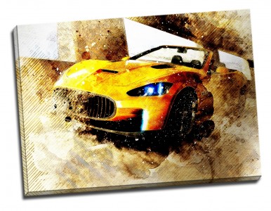 Tablou din aluminiu striat Yellow Supercar