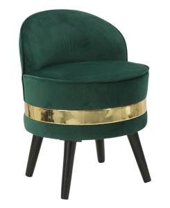 Taburet cu spatar tapitat cu stofa, cu picioare din lemn Paris Verde inchis, Ø45xH62 cm