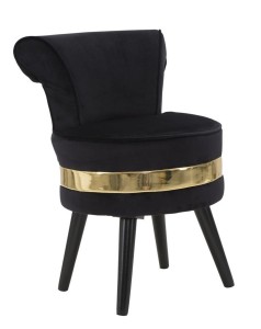 Taburet cu spatar tapitat cu stofa, cu picioare din lemn Paris New Negru, Ø47xH64 cm