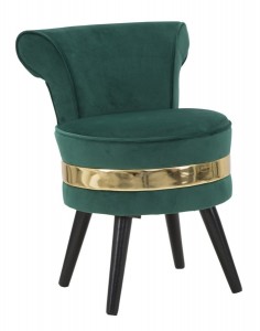 Taburet cu spatar tapitat cu stofa, cu picioare din lemn Paris New Verde inchis, Ø47xH64 cm