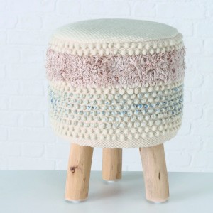 Taburet din bumbac si lana Bagu Natural / Bej, Ø35xH43 cm