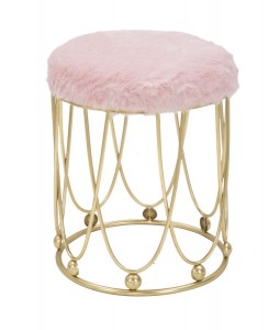 Taburet din metal, tapitat cu stofa Amelie Roz / Auriu, Ø40,5xH46,5 cm
