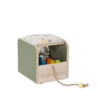 Taburet din pal, cu spatiu de depozitare pentru copii Montessori Verde / Natural, l29xA40xH34 cm