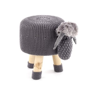 Taburet pentru copii tapitat cu stofa, cu picioare din lemn Donelle 1 Grey, Ø35xH28 cm