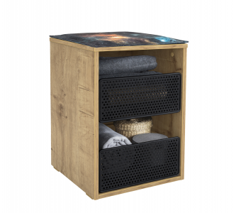 Taburet pentru tineret, din pal si metal cu 2 sertare Wood Metal Natural / Negru, l40xA38xH58 cm