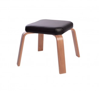 Taburet tapitat cu piele ecologica si picioare din furnir Mood Negru / Castan, l50xA50xH39 cm