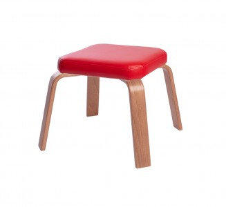 Taburet tapitat cu piele ecologica si picioare din furnir Mood Rosu / Castan, l50xA50xH39 cm