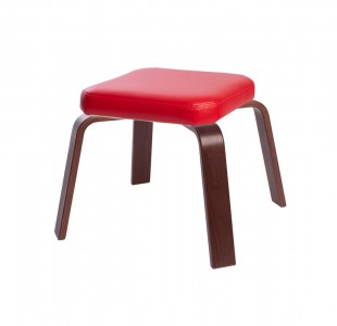 Taburet tapitat cu piele ecologica si picioare din furnir Mood Rosu / Stejar Choco, l50xA50xH39 cm