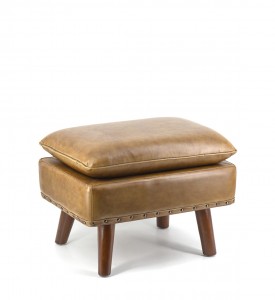 Taburet tapitat cu piele ecologica si picioare din lemn, Chuck Camel / Nuc, l55xA40xH42 cm