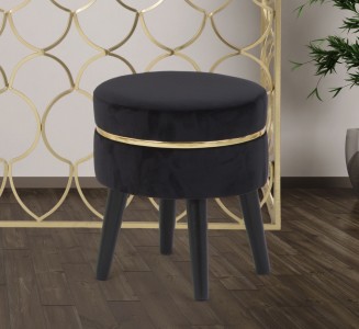 Taburet tapitat cu stofa, cu picioare din lemn Paris Negru, Ø35xH40,5 cm