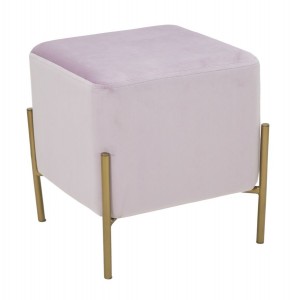 Taburet tapitat cu stofa, cu picioare metalice Stick Quadrato Rose / Auriu, l37xA37xH40 cm