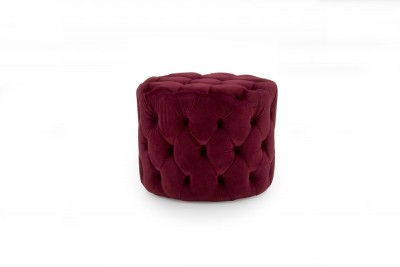 Taburet tapitat cu stofa Perkins Velvet Crimson, Ø55xH45 cm