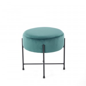 Taburet tapitat cu stofa si picioare din metal, Nirvana Velvet Verde Inchis / Negru, Ø40xH39 cm