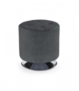 Taburet tapitat cu stofa si picior metalic, Dorcey II Gri Inchis / Crom, Ø42xH42 cm