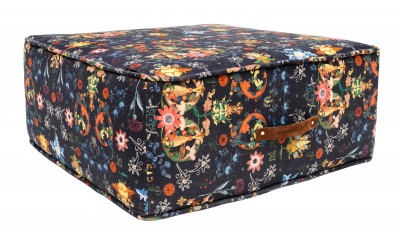 Taburet tapitat cu stofa Transylvania Folk Blue, l70xA70xH33 cm