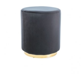 Taburet tapitat cu stofa Frost Gold Black, Ø 42xH48 cm