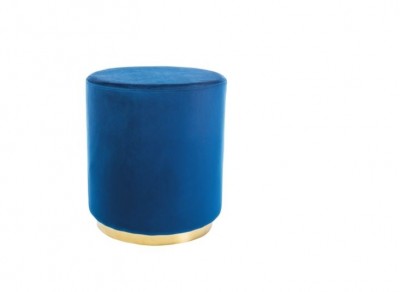Taburet tapitat cu stofa Frost Gold Blue, Ø 42xH48 cm