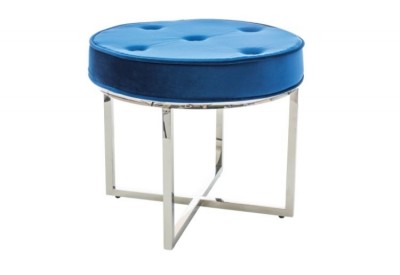 Taburet tapitat cu stofa, cu picioare din metal Nadal Chrom Blue, Ø 50xH46 cm