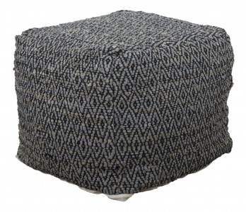 Taburet din piele si bumbac Damasco Square Grey, l50xA50xH40 cm