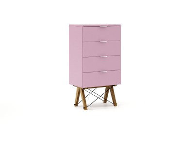 Comoda Tallboy Low Oak Dusty Pink, l60xA40xH110 cm