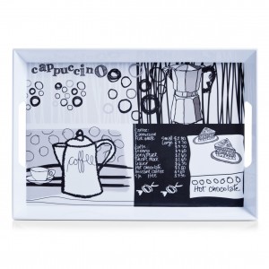 Tava pentru servire Fun Coffee, Melamina Black/White, l50xA35xH5 cm