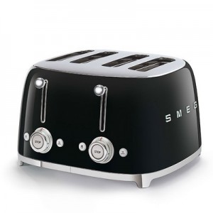 Toaster 4 sloturi TSF03BLEU cu 6 trepte de rumenire, Negru Lucios, Retro 50, 2000W, SMEG