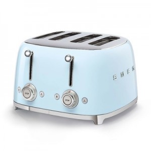 Toaster 4 sloturi TSF03PBEU cu 6 trepte de rumenire, Albastru Pastel, Retro 50, 2000W, SMEG