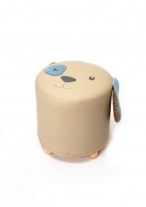 Taburet pentru copii, tapitat cu piele ecologica Tom Beige, Ø 30xH30 cm